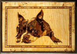 french bulldog dog portrait inlay framed mosaic wood panel ready to hang home wall decor boho art wood decor ready