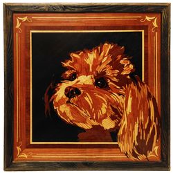 shih tzu dog portrait inlay framed mosaic wood panel ready to hang home wall decor boho art wood decor ready to hang eco