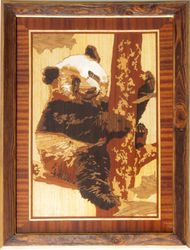 panda wildlife wood mosaic picture wild nature eco gift inlay framed panel wall hanging home decor art wood decor ready