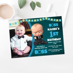 boss baby 1st birthday party invitation banner photo  - digital file