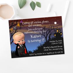 boss baby halloween birthday party invitation haunted castle  - digital file