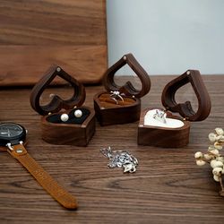 wedding exchange couple ring organizer diamond jewel love heart wood ring box