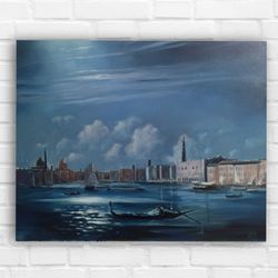 night in venice oil painting landscape with reflections moonlit sky fine art for office