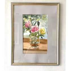 bouquet of roses in a vase original watercolor painting artistic floral roses in watercolor