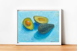 avocado painting, original oil still life for interior