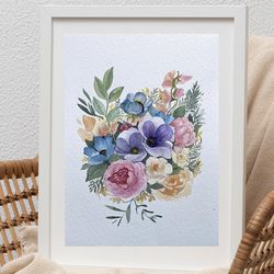 original watercolor picture art floral watercolor summer bouquet