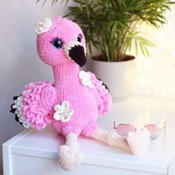 flamingo plush toy, pink flamingo plush, crochet flamingo, handmade plush toy