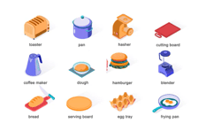 Kitchen items – Isometric Icons – Video Template