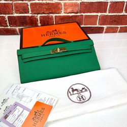 hermes kelly cut cluth green swift gold-silver hardware