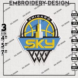 chicago sky embroidery designs, chicago sky logo machine embroidery files , wnba logo, machine embroidery designs