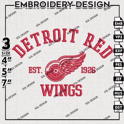 detroit red wings embroidery designs, nhl embroidery, nhl red wings logo, machine embroidery, digital download