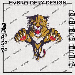 florida panthers embroidery designs, nhl embroidery, nhl florida panthers, machine embroidery, digital download