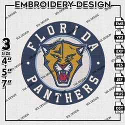 florida panthers embroidery designs, nhl embroidery, nhl florida panthers logo, machine embroidery, digital download