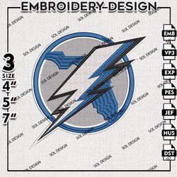 nhl tampa bay lightning embroidery design, nhl logo embroidery, nhl lightning embroidery, machine embroidery design
