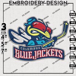 columbus blue jackets mascot logo embroidery file, nhl embroidery, nhl columbus embroidery, machine embroidery design