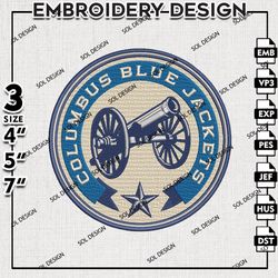 columbus blue jackets round logo embroidery file, nhl embroidery, nhl columbus embroidery, machine embroidery design