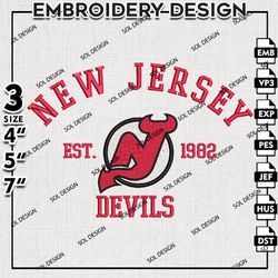 new jersey devils est logo embroidery file, nhl embroidery, nhl new jersey devils embroidery, machine embroidery design