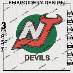 new jersey devils logo embroidery file, nhl embroidery, nhl new jersey devils embroidery, machine embroidery design