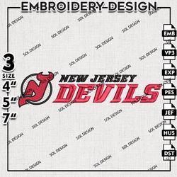 new jersey devils nhl text logo embroidery file, nhl embroidery, nhl devils embroidery, machine embroidery design