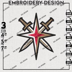 vegas golden knights logo embroidery designs, nhl embroidery, nhl golden knights, machine embroidery, digital download