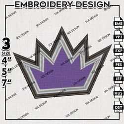 sacramento kings embroidery design files, nba embroidery files, nba sacramento kings logo, machine embroidery pattern