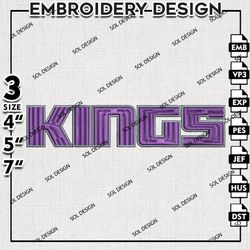 sacramento kings wordmark logo embroidery design, nba machine embroidery designs, nba kings logo, digital download