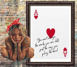 i'm so lucky playing card black ace of hearts poster, manifestation motivational digital print, retro style wall art