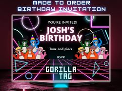 gorilla tag made to order birthday invitation digital donwload