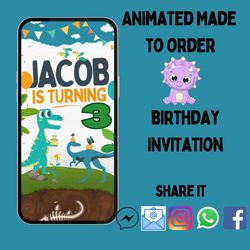 dinosaur birthday invitation animated and personalized digitial download and share