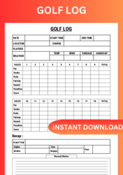 GOLF Scorecard, Printable Golf log, PDF