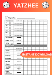 Yahtzee Printable Score Cards - Yahtzee Score Sheets - Yahtzee Score Pad