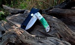 unique pocket folding knife, pocket knife, folding knife, fold knife, beautiful handmade pocket knife, green handle fold