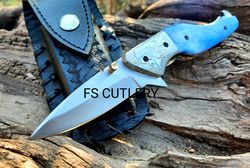 beautiful pocket fold knife, pocket knife, folding knife, fold knife, prestigious handmade pocket knife, amazing blue ha