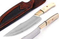 d2 steel custom handmade beautiful chef kitchen knife with leather sheath