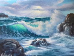 lumpy sea oil painting on canvas size 7 on 9 inches