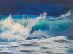 original oil painting wave on canvas on hardboard size 7 on 9 inches