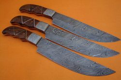 custom made damascus steel lot of 3 kitchen chef knives