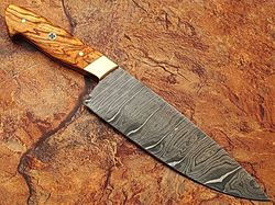 custom handmade damascus olive wood kitchen chef knife 12"