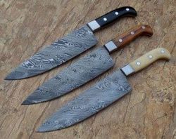 custom handmade damascus olive wood 12" kitchen chef knife 3 pcs