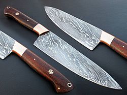 damascus knife custom handmade -12" inches chef kitchen knife rose wood handle