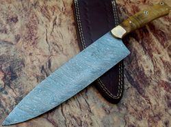 custom handmade damascus steel kitchen chef knife olive wood handle