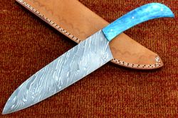 damascus knife custom handmade-12.5" inches colored camel bone handle beautiful chef kitchen knife