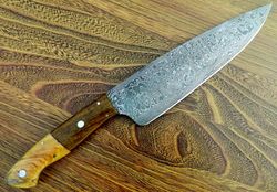 damascus knife custom handmade-14" inches natural wood handle chef kitchen knife