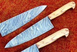 handmade damascus steel kitchen chef knife beautiful natural wood handle knife 12.5"