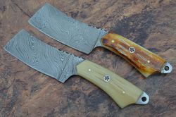 damascus knife custom handmade-8.75" inches sporting/camping outdoor chef cleavers knife lot of 2