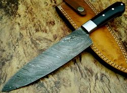 damascus knife custom handmade-12.5" inches black micarta handle beautiful chef kitchen knife