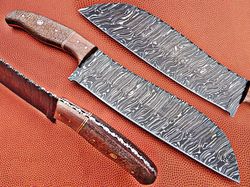 damascus knives custom handmade-12" inches micarta & wood handle chef kitchen knife