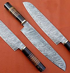 damascus chef knives-15" inch beautiful wood & horn handle chef kitchen knife