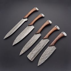 5 pcs full tang custom made damascus chef/kitchen knife set