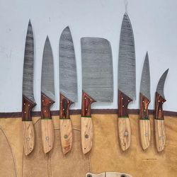 custom forged damascus steel kitchen & chef knife set 7pcs